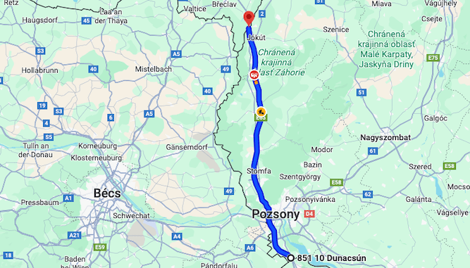 Szlovákia útvonal